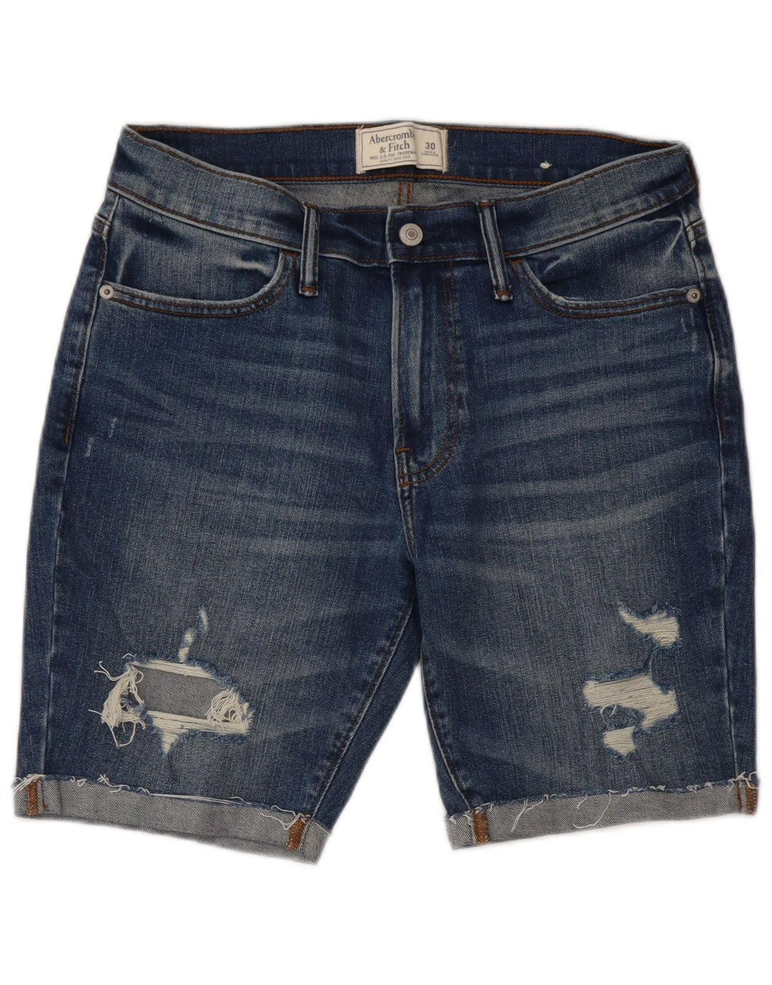 Abercrombie & Fitch Womens Distressed Denim Shorts W30 Medium Blue Cotton