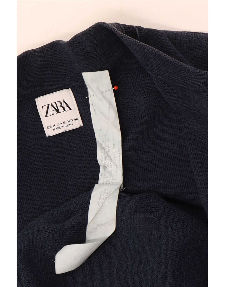 Zara Mens Cardigan Sweater Medium Navy Blue Pinstripe