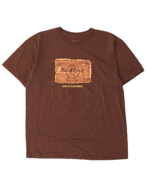 Hard Rock Cafe Mens Santo Domingo Graphic T-Shirt Top Large Brown Cotton
