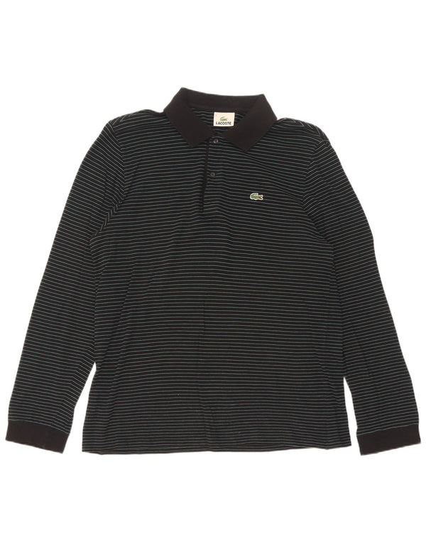 Lacoste Mens Long Sleeve Polo Shirt Size 5 Large Black Pinstripe Cotton