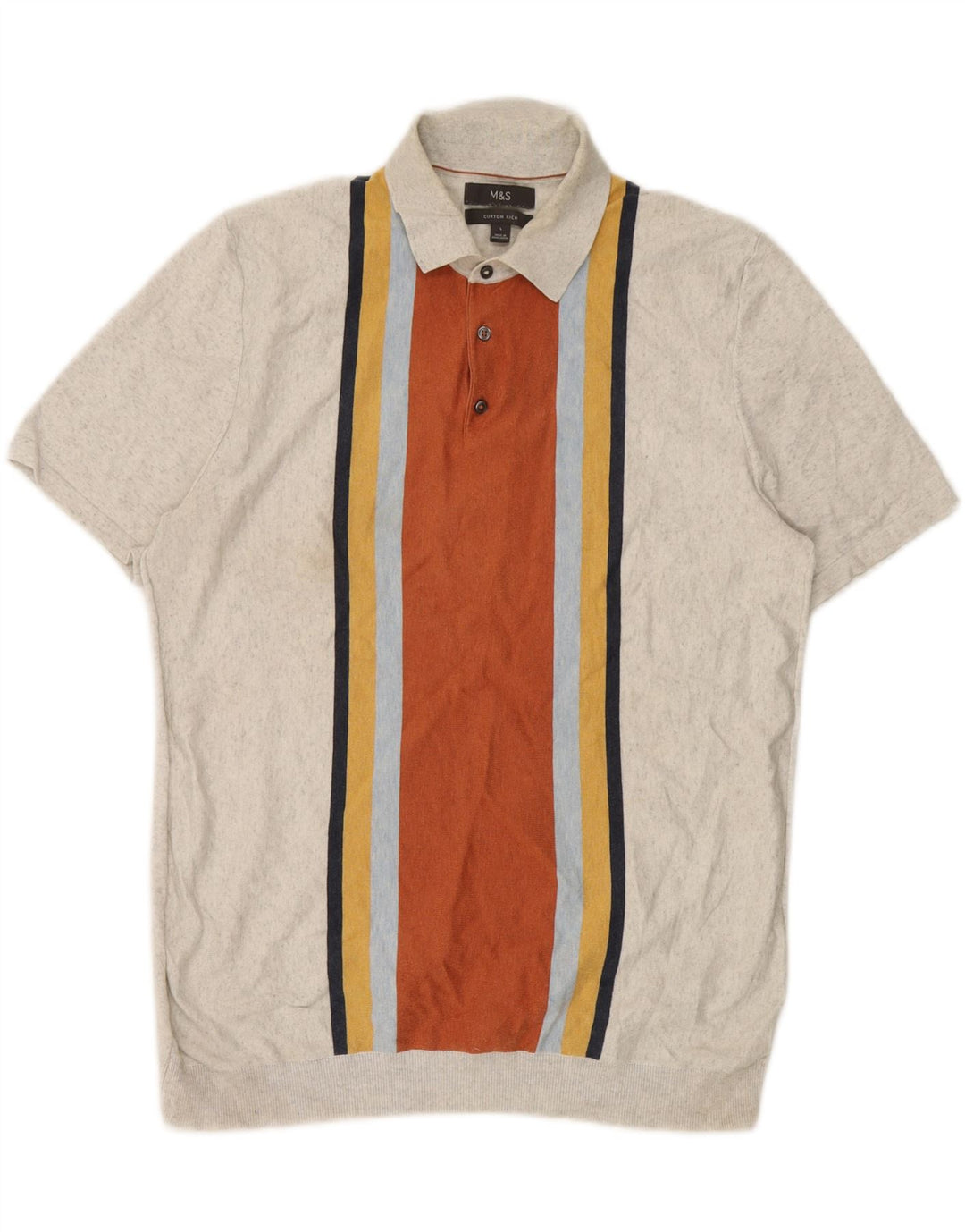 Marks & Spencer Mens Polo Shirt Large Grey Striped Cotton