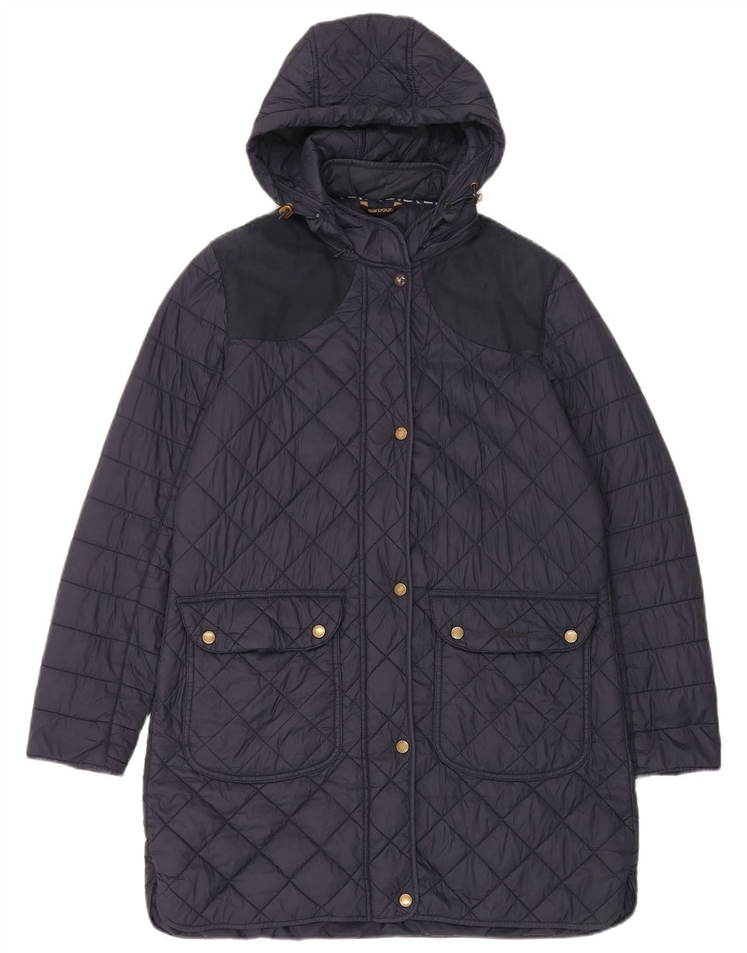 Barbour Womens Hooded Quilted Overcoat UK 14 Large  Navy Blue Polyamide