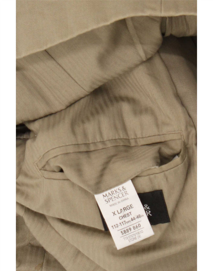 Marks & Spencer Mens 3 Button Blazer Jacket UK 44 XL Khaki Cotton
