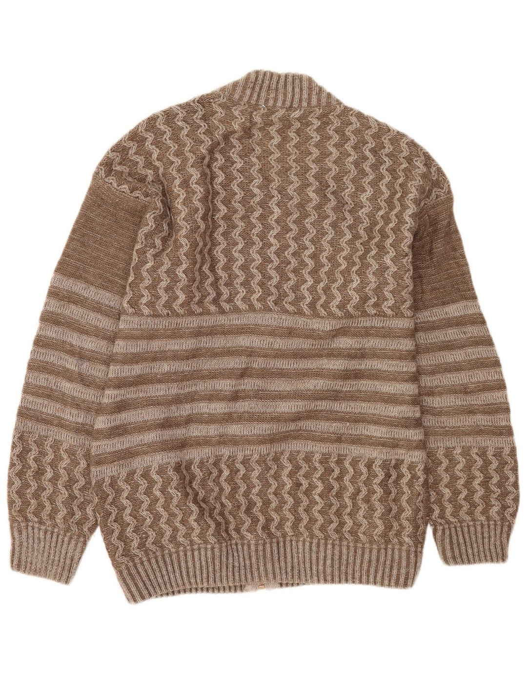 Vintage Mens Graphic Cardigan Sweater Large Brown Patchwork Wool