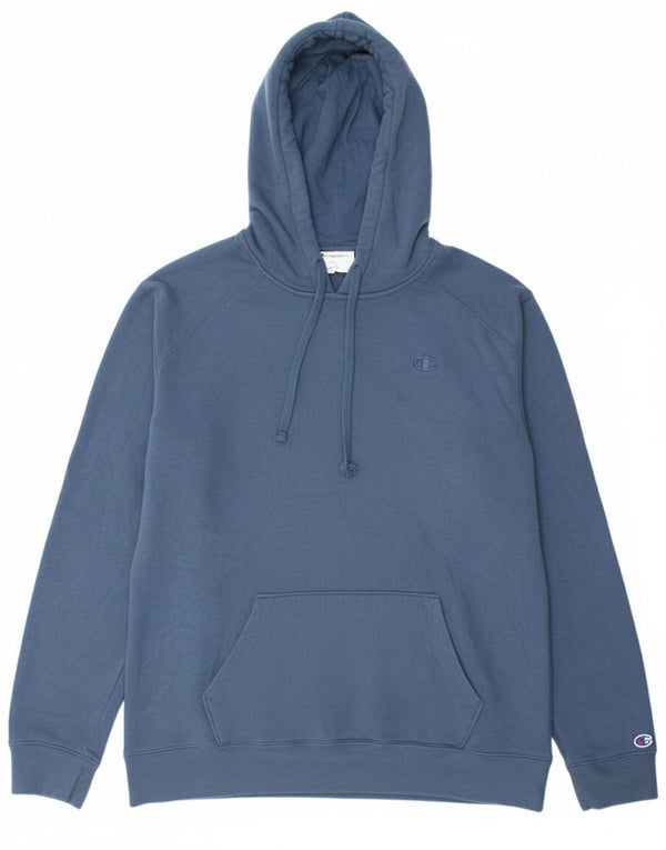 CHAMPION Mens Grant Fit Hoodie Jumper Large Blue Cotton