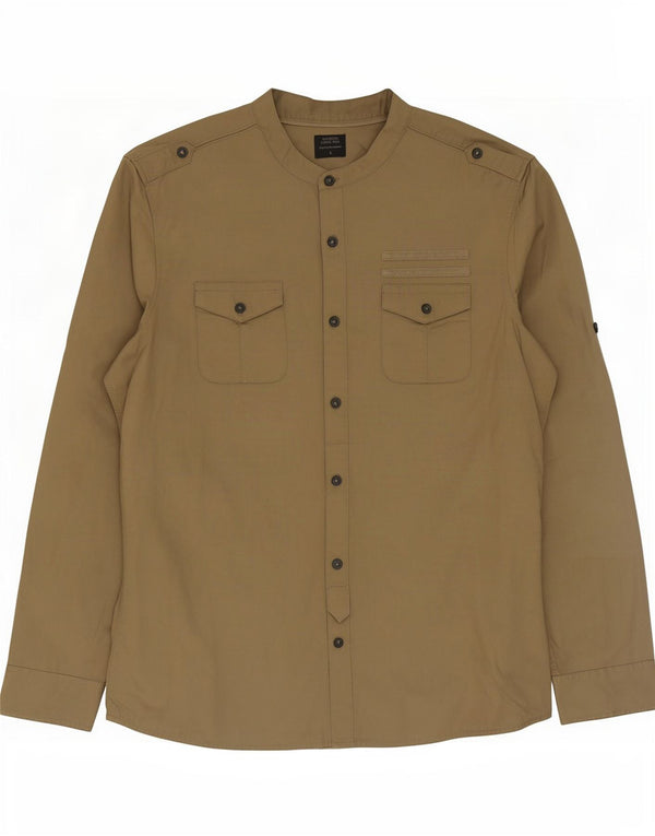 Vintage Mens Military Shirt Large Beige Cotton