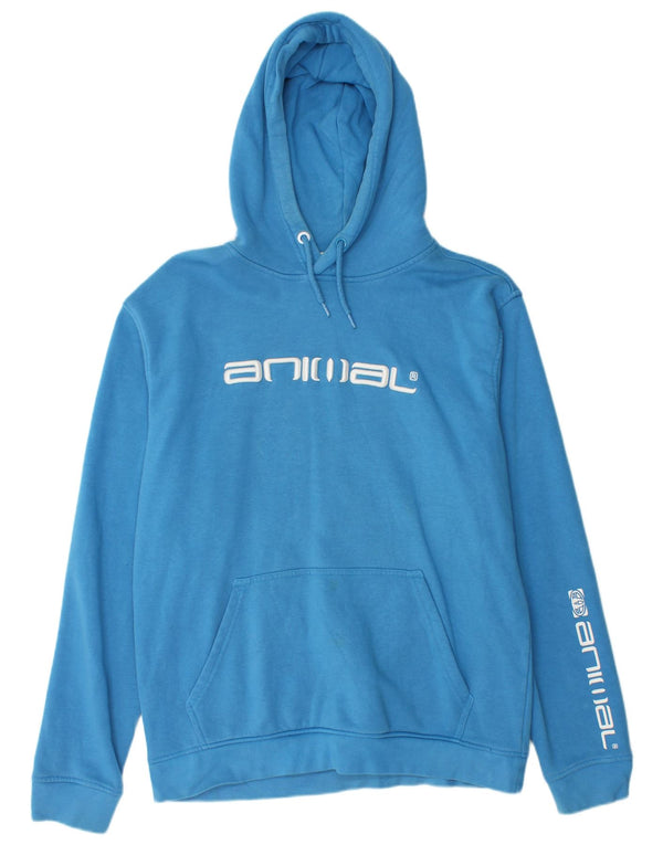 Animal Mens Graphic Hoodie Jumper Large Blue Cotton