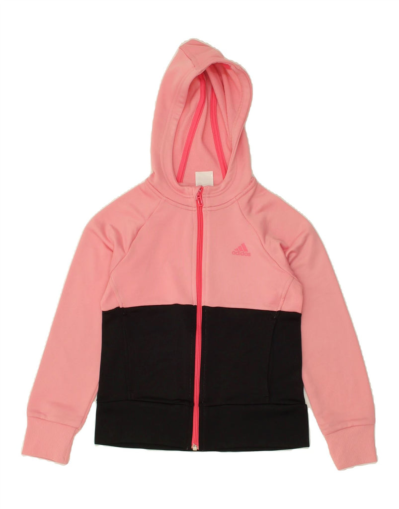 ADIDAS Girls Graphic Zip Hoodie Sweater 9-10 Years Pink Colourblock | Vintage Adidas | Thrift | Second-Hand Adidas | Used Clothing | Messina Hembry 