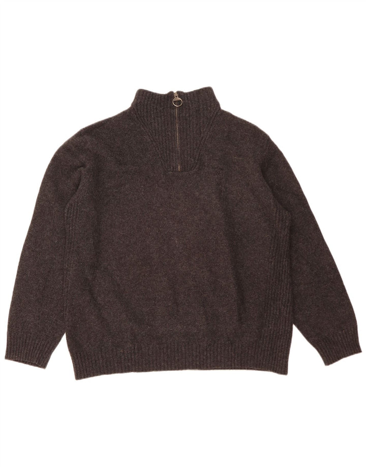 Barbour Womens Zip Neck Jumper Sweater UK 20 2XL Grey Wool