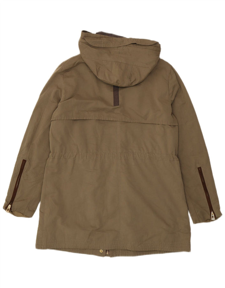 Zara Womens Hooded Parka Jacket UK 16 Large Khaki Polyester