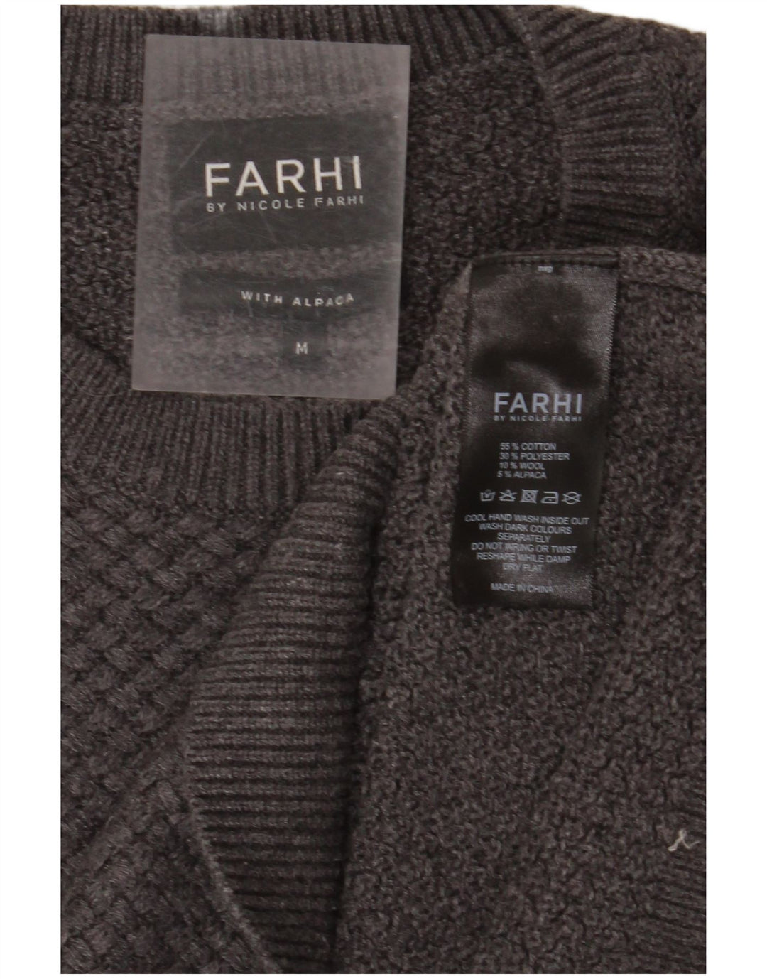 FARHI Mens Crew Neck Jumper Sweater Medium Grey Cotton