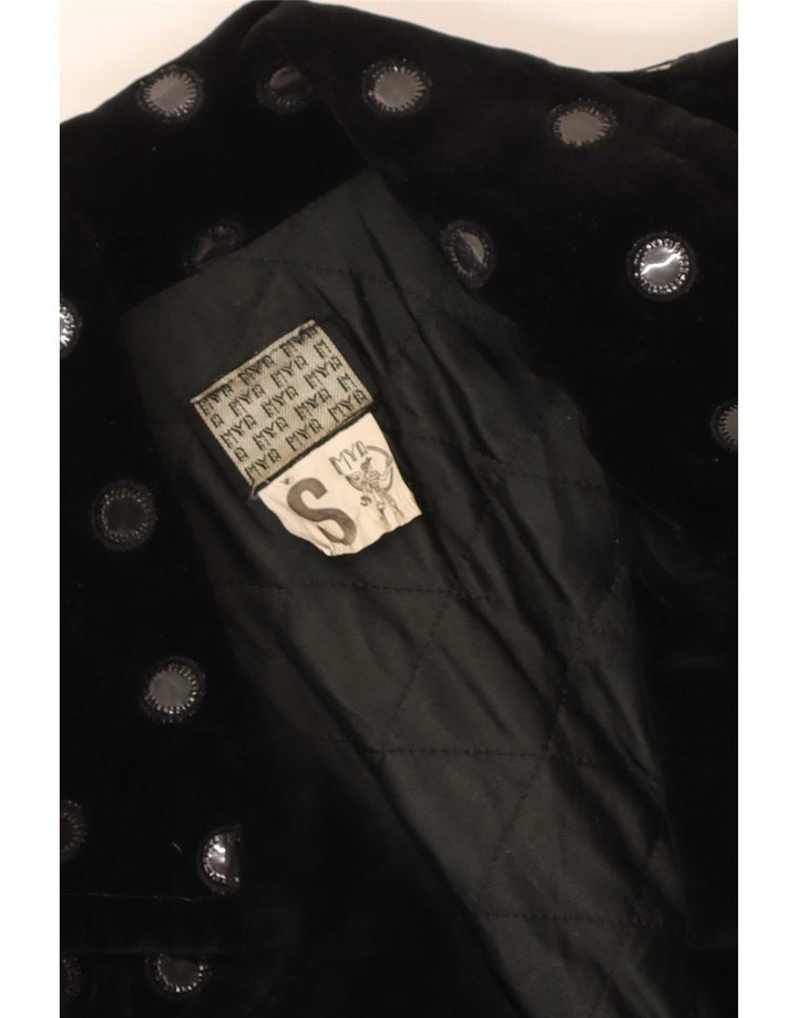 Vintage Womens Oversized Velvet Bomber Jacket UK 10 Small Black Polka Dot