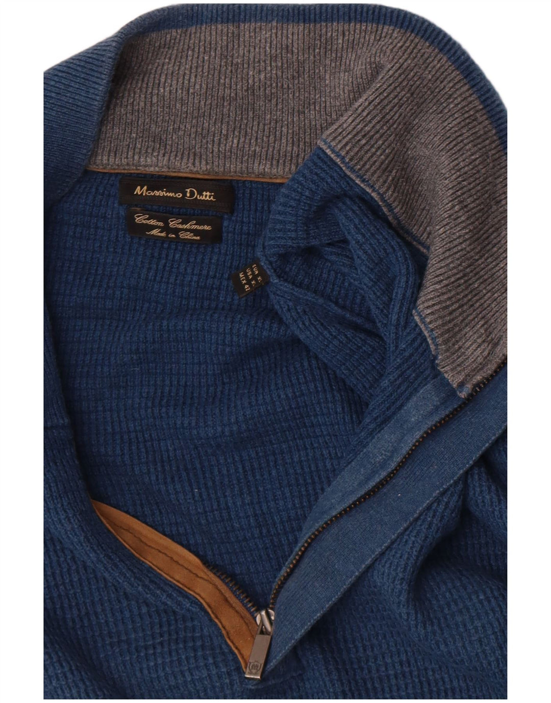 Massimo Dutti Mens Zip Neck Jumper Sweater XL Blue