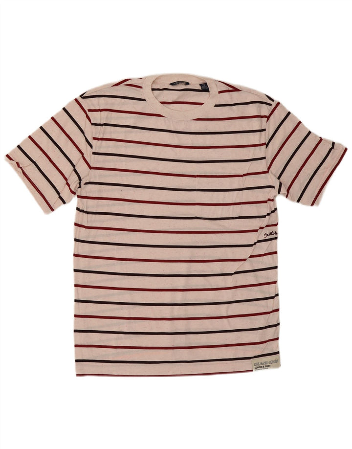 Scotch & Soda Mens T-Shirt Top Medium White Striped Cotton