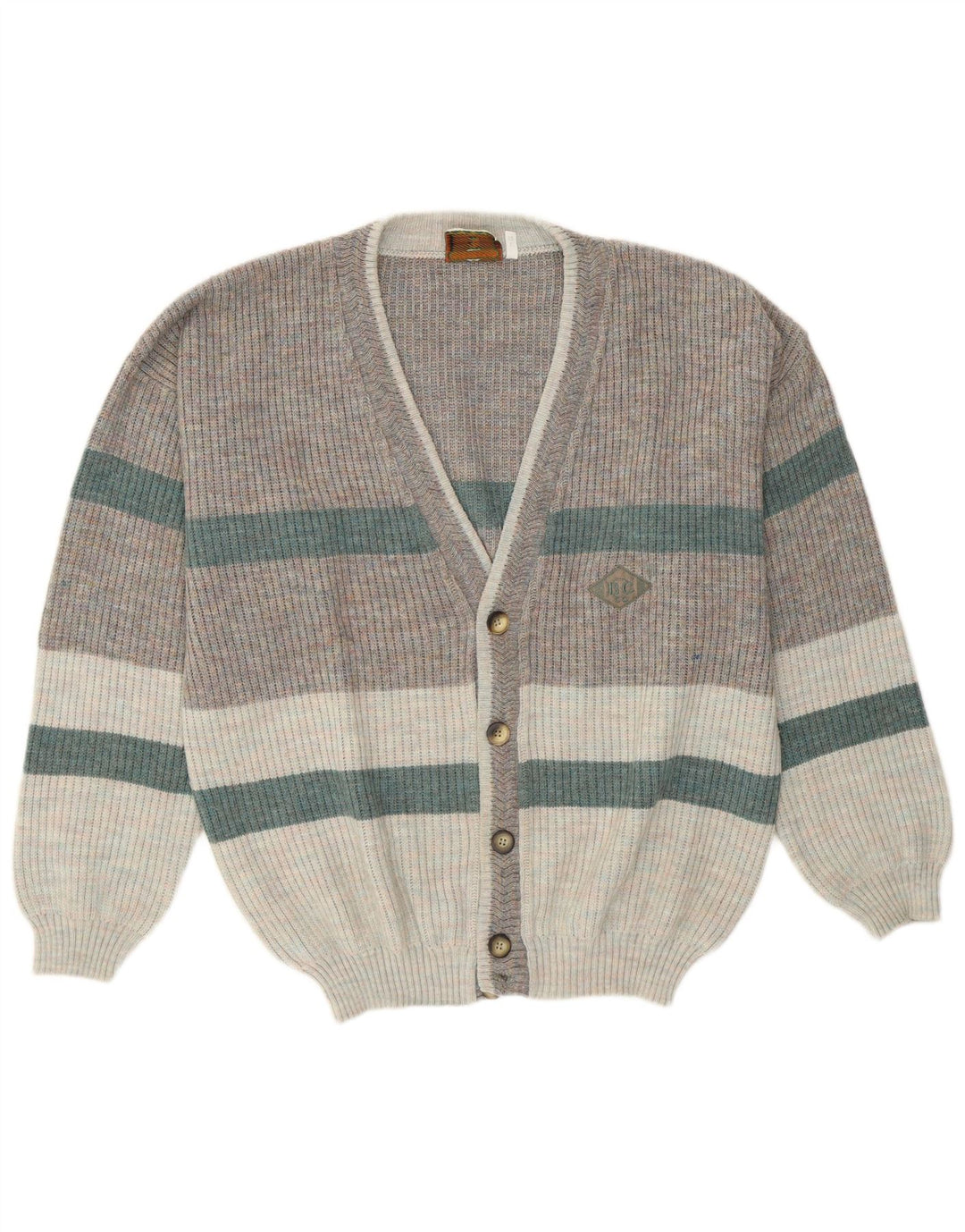 Iceland Mens Cardigan Sweater IT 52 Large Grey Striped Wool