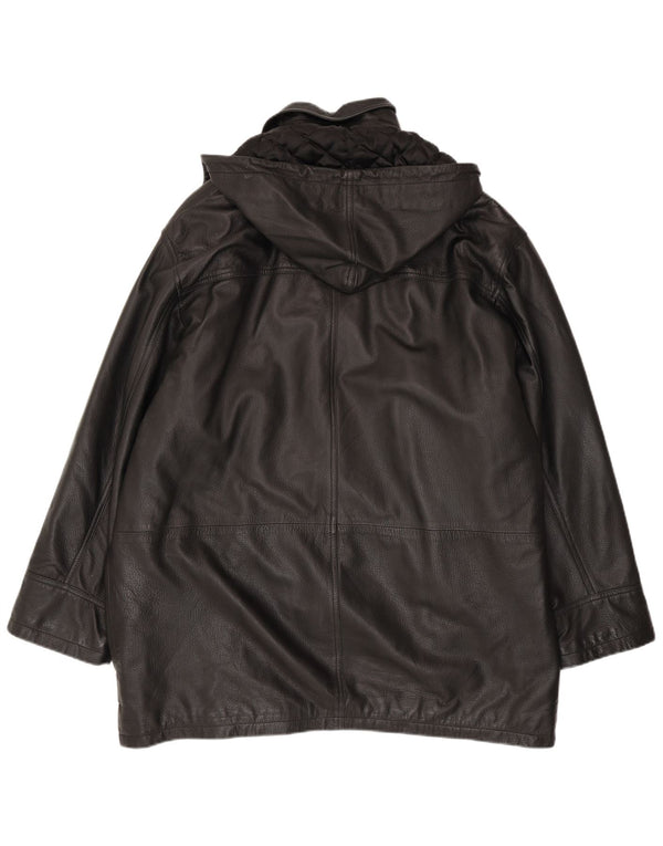 Conbipel Mens Hooded Leather Coat IT 56 2XL Black