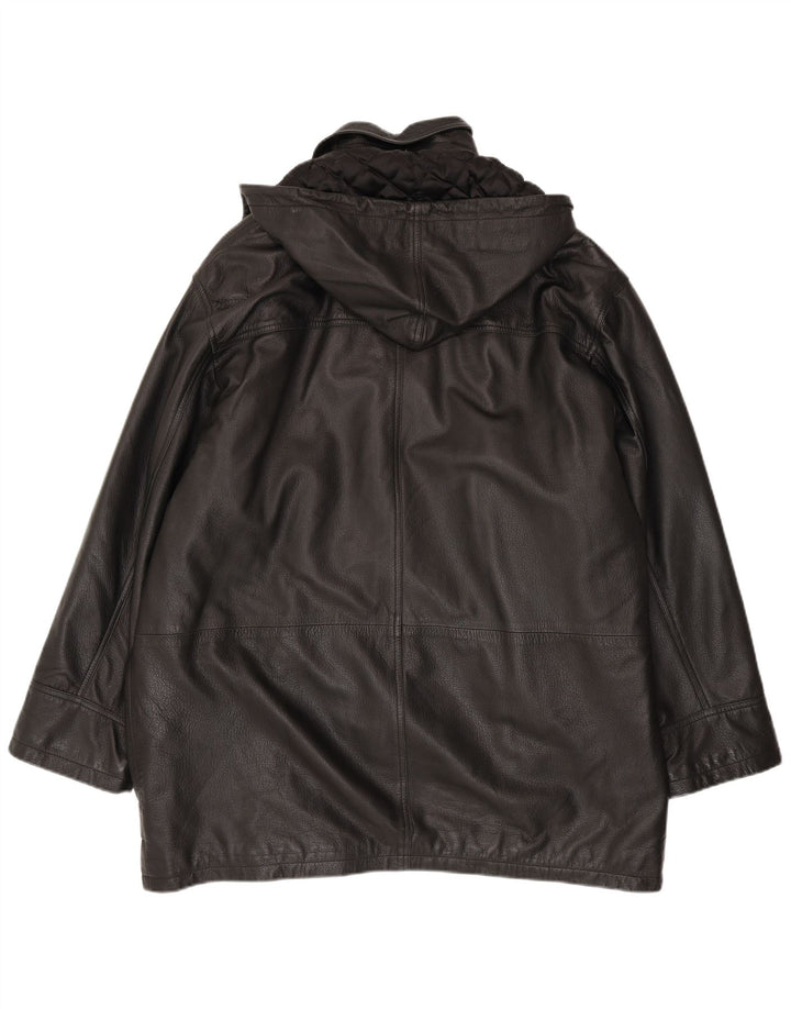 Conbipel Mens Hooded Leather Coat IT 56 2XL Black