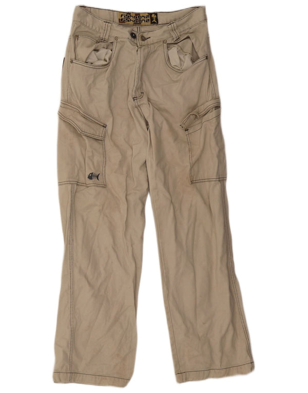 Fishbone Mens Straight Cargo Trousers Medium W32 L30 Beige