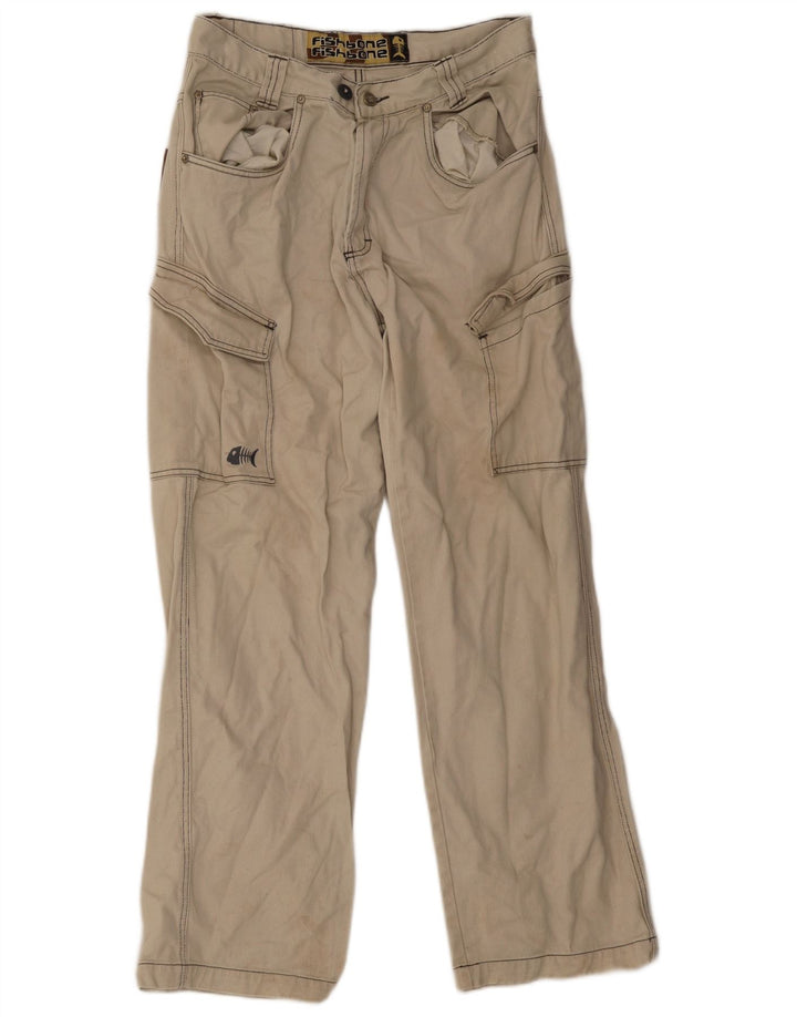 Fishbone Mens Straight Cargo Trousers Medium W32 L30 Beige