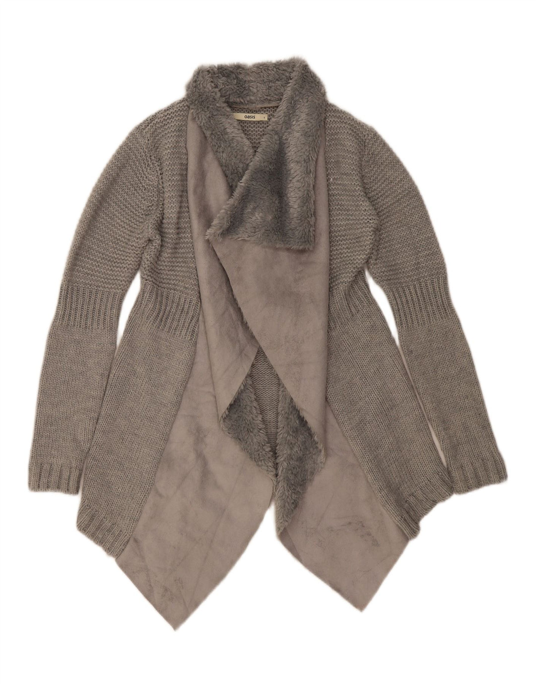 OASIS Womens Asymmetric Open Cardigan Sweater UK 10 Small Grey Acrylic