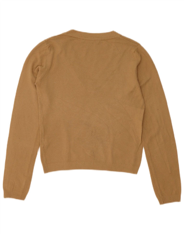 Zara Womens V-Neck Jumper Sweater UK 12 Medium Beige Acrylic