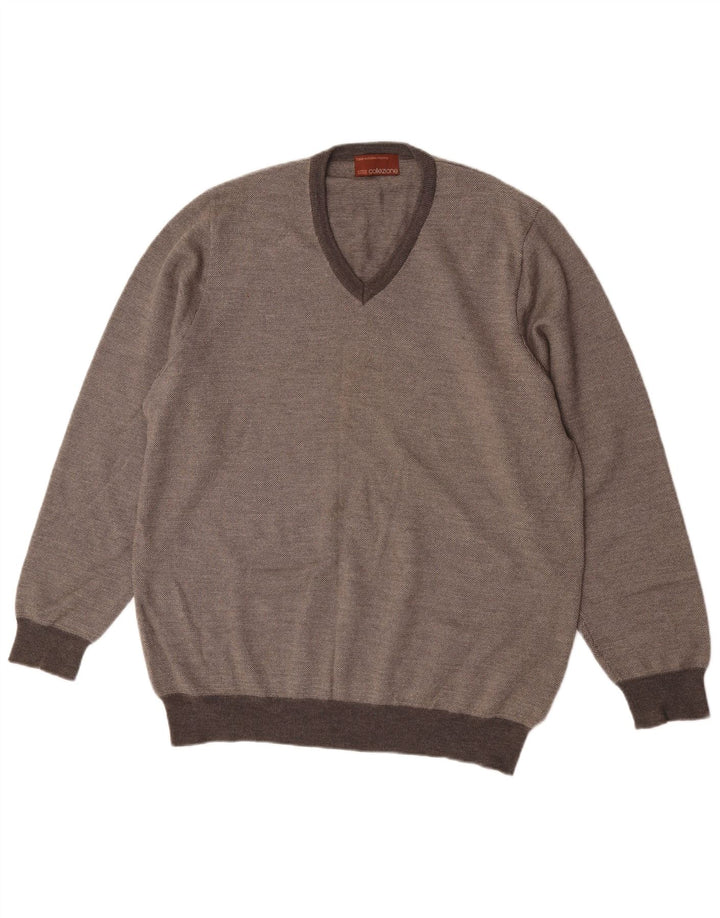 Marks & Spencer Mens V-Neck Jumper Sweater Large Grey Merino Wool