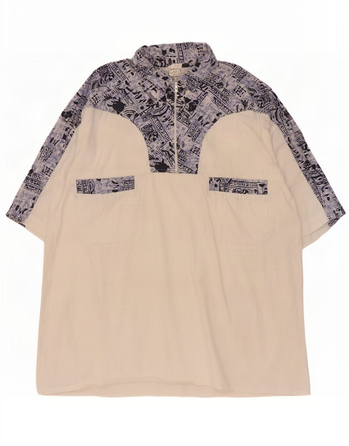 Vintage Mens Abstract Pattern Pullover Shirt Size 43/44 XL White