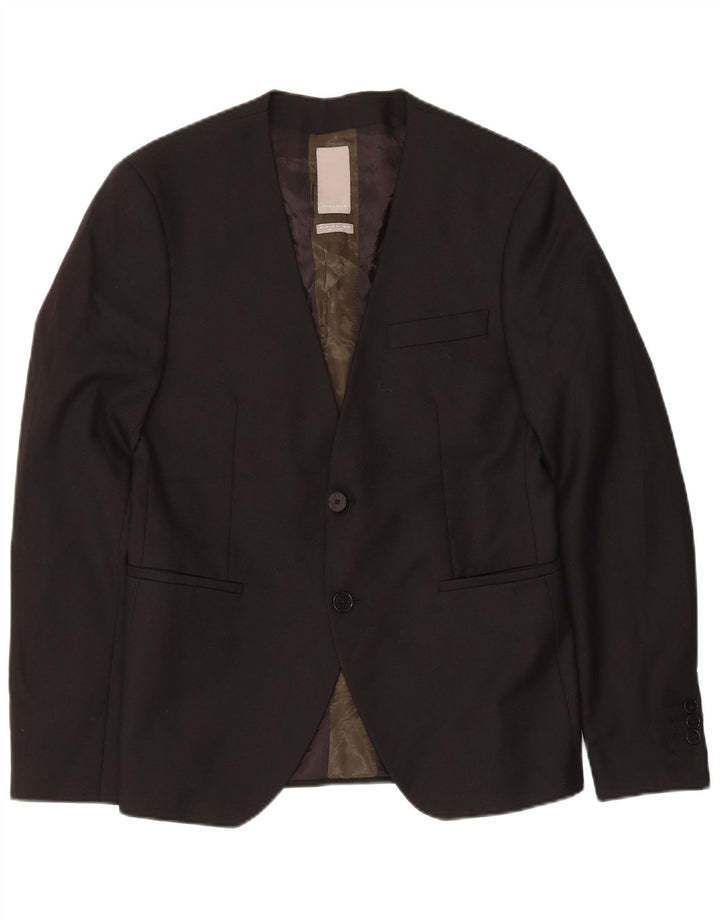Zara Mens 2 Button Blazer Jacket EU 48 Medium Black Polyester