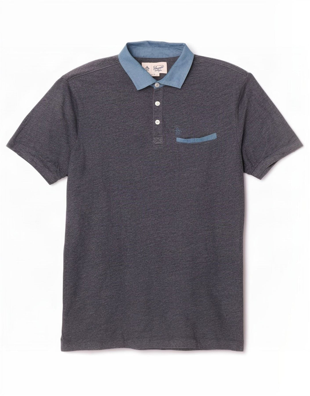 Penguin Mens Polo Shirt Medium Navy Blue Colourblock Cotton