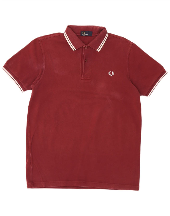 Fred Perry Mens Polo Shirt Small Burgundy Striped Cotton