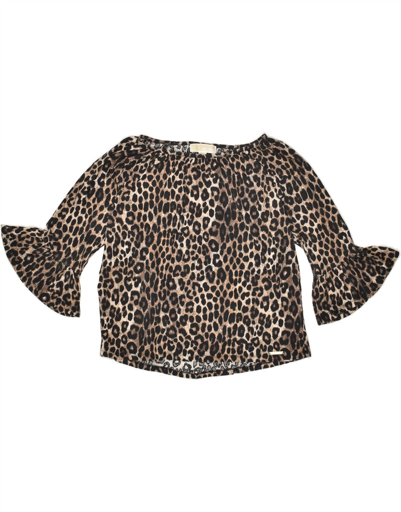 MICHAEL KORS Womens 3/4 Sleeve Blouse Top UK 14 Medium Brown Animal Print | Vintage Michael Kors | Thrift | Second-Hand Michael Kors | Used Clothing | Messina Hembry 