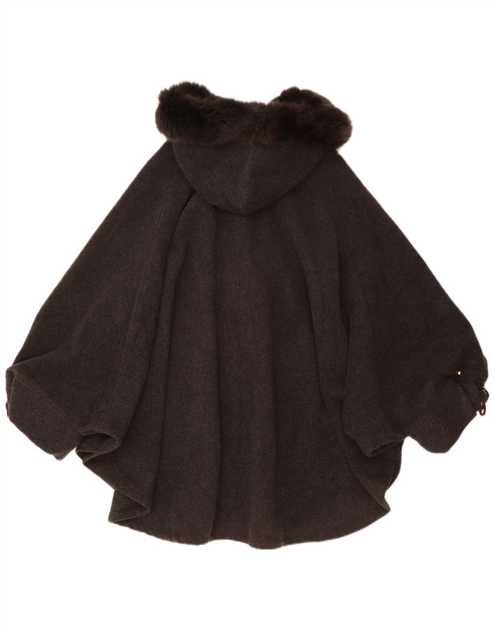 Vintage Womens Hooded Cape Coat One Size Grey Wool