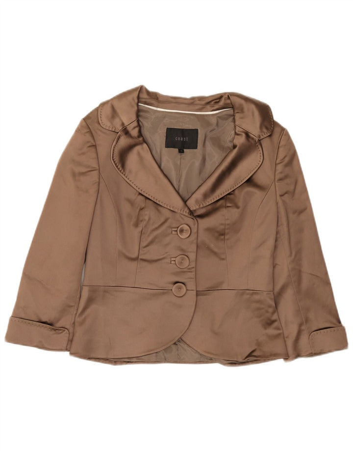 Coast Womens 3 Button 3/4 Sleeve Blazer Jacket UK 10 Small Brown Acetate