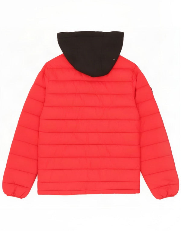 Guess Mens Hooded Padded Jacket UK 34 XS Red Colourblock Polyamide
