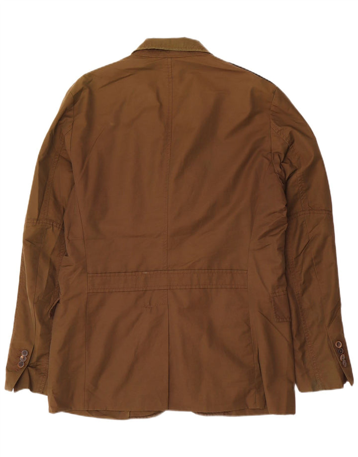 Massimo Dutti Mens 3 Button Blazer Jacket EU 52 Large Brown Cotton
