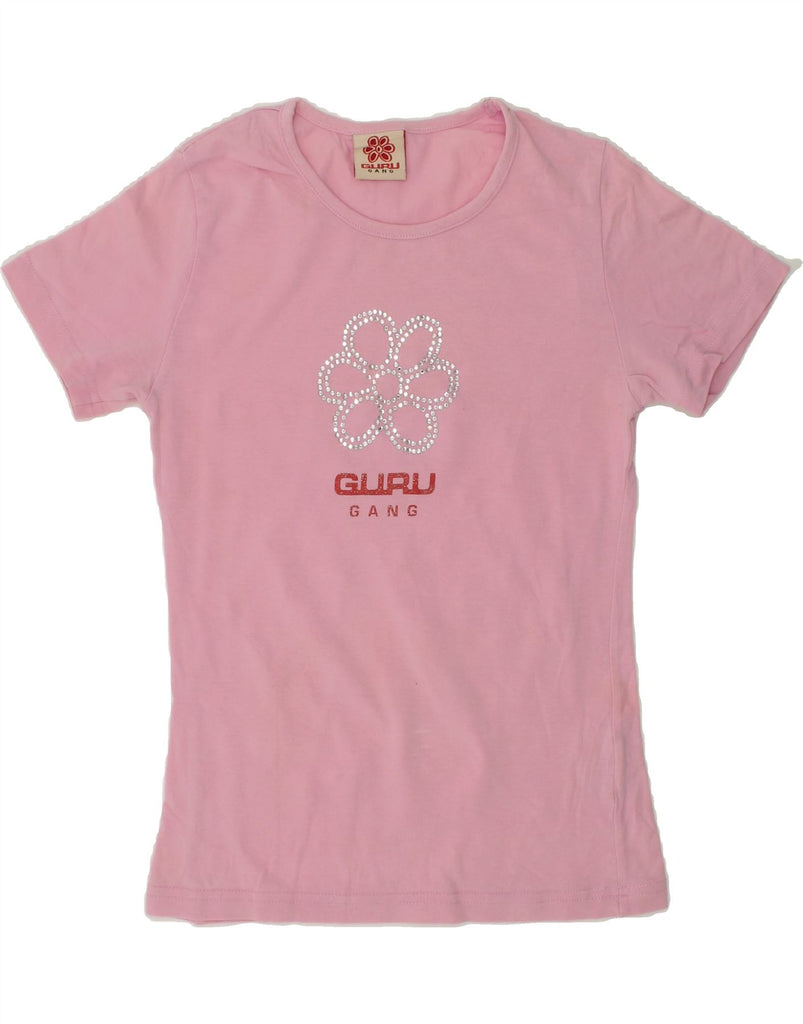 GURU Girls Graphic T-Shirt Top 7-8 Years Pink Cotton | Vintage Guru | Thrift | Second-Hand Guru | Used Clothing | Messina Hembry 