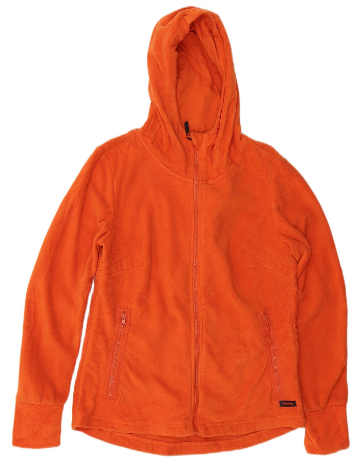 CALVIN KLEIN Womens Hooded Fleece Jacket UK 12 Medium Orange Polyester