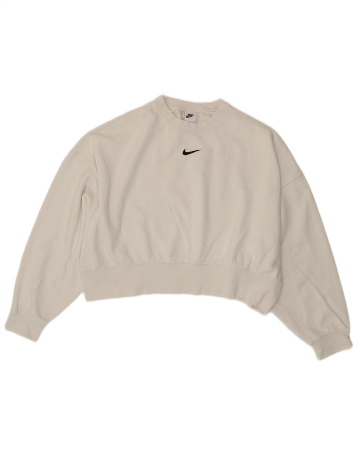 Nike Womens Oversized Crop Sweatshirt Jumper UK 14 Medium White Cotton