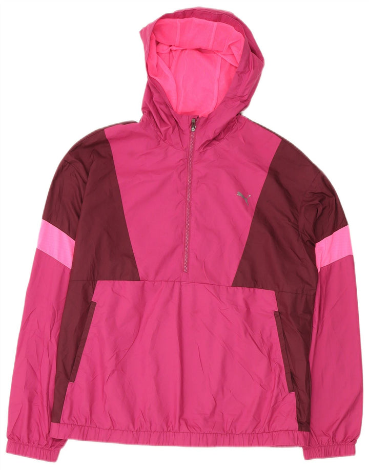PUMA Womens Oversized Hooded Rain Jacket UK 10 Small Pink Colourblock