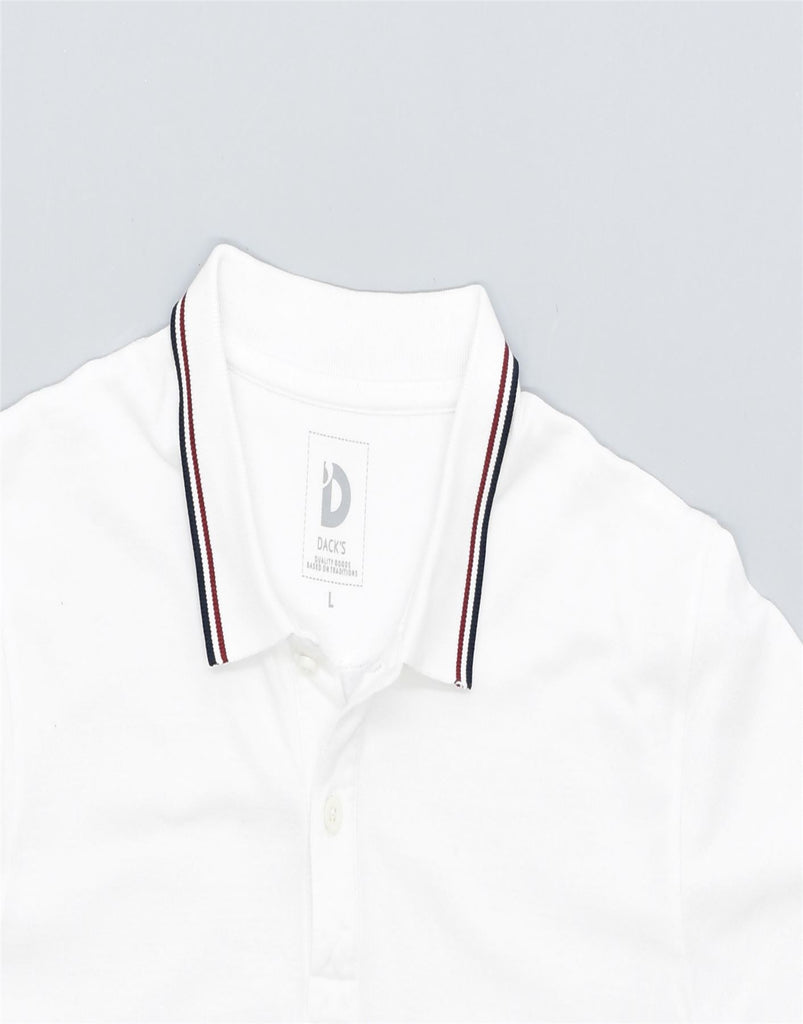 DACK'S Mens Polo Shirt Large White Cotton | Vintage | Thrift | Second-Hand | Used Clothing | Messina Hembry 