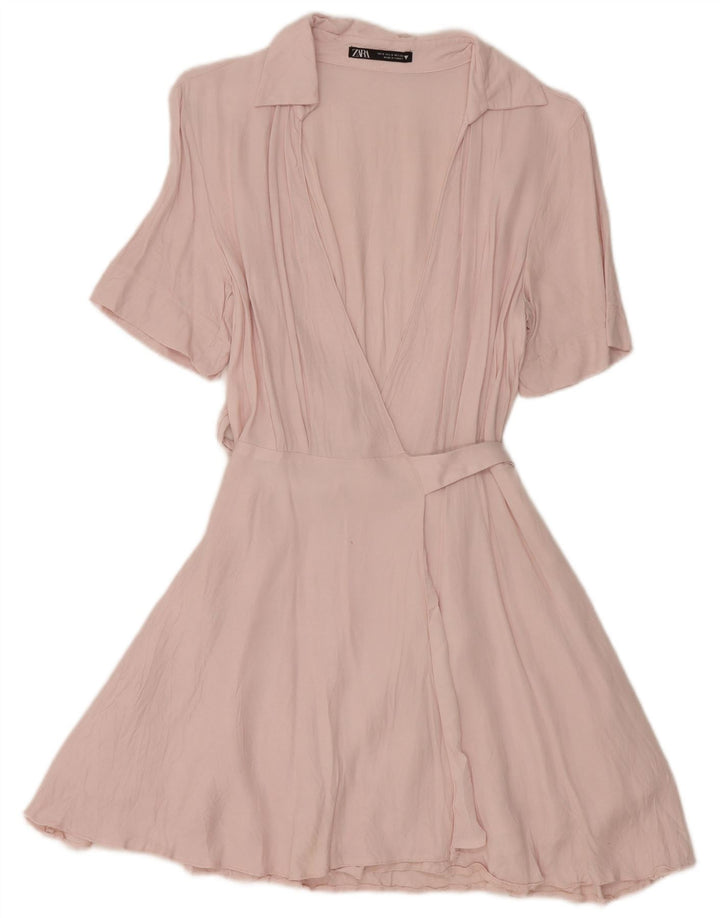 Zara Womens Wrap Dress UK 10 Small Pink Viscose