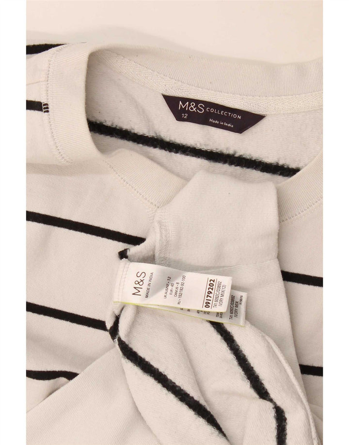 Marks & Spencer Womens Sweatshirt Jumper UK 12 Medium White Striped Cotton