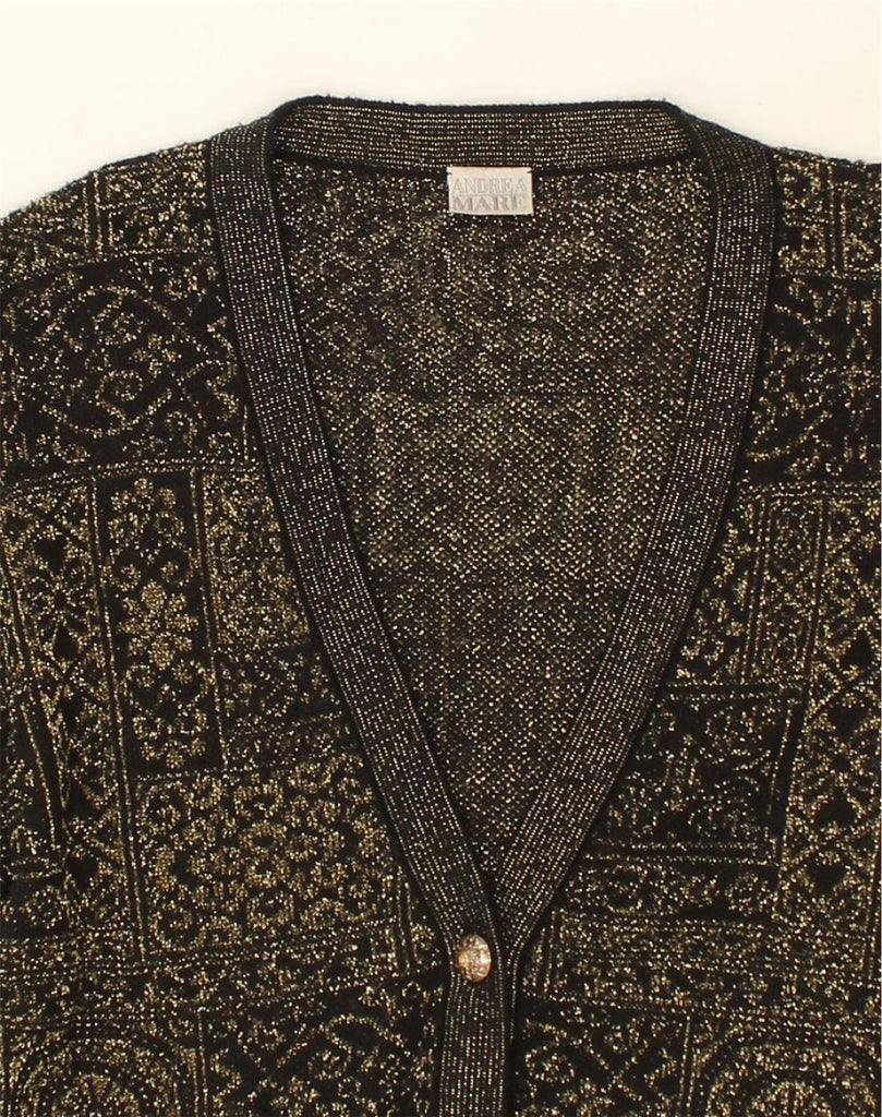 ANDREA MARE Womens Cardigan Sweater UK 14 Large Gold Patchwork Wool | Vintage Andrea Mare | Thrift | Second-Hand Andrea Mare | Used Clothing | Messina Hembry 