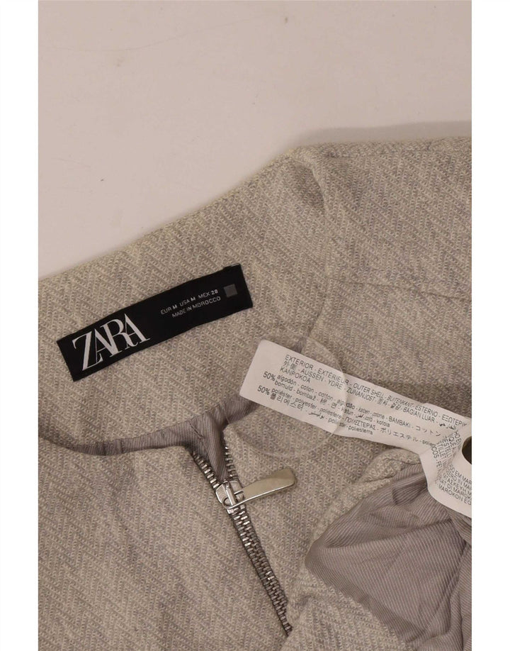 Zara Womens Full Zip Blazer Jacket UK 12 Medium Grey Cotton