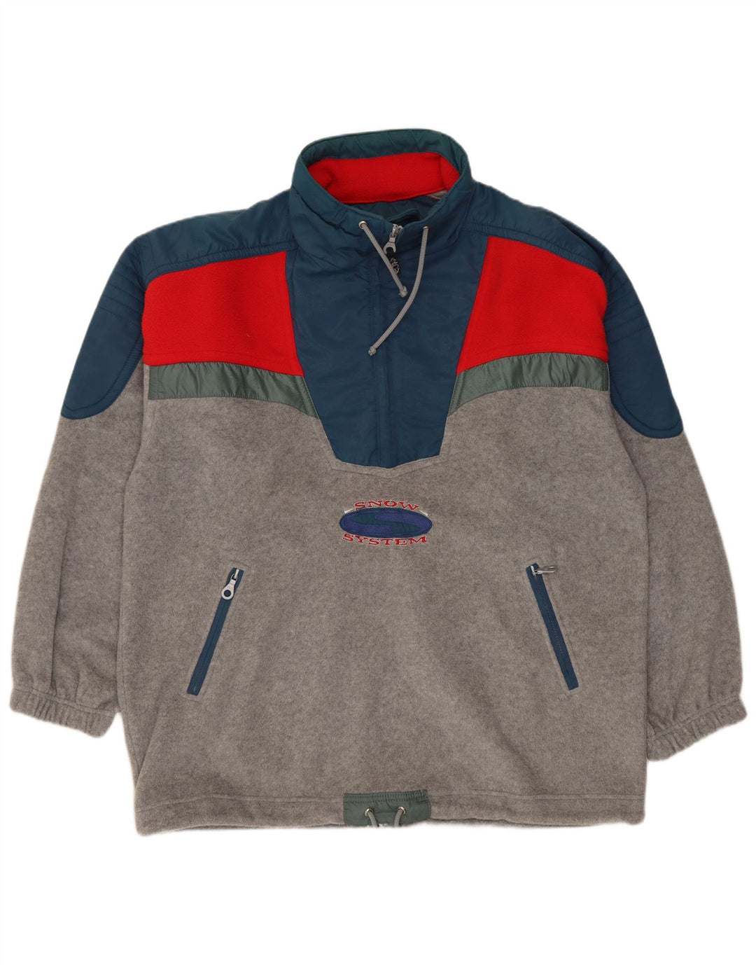 SANTOSTEFANO Mens Zip Neck Fleece Jumper Large Grey Colourblock Polyester