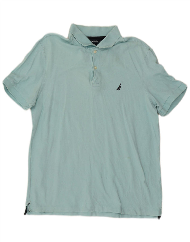 Nautica Mens Polo Shirt Large Turquoise Cotton