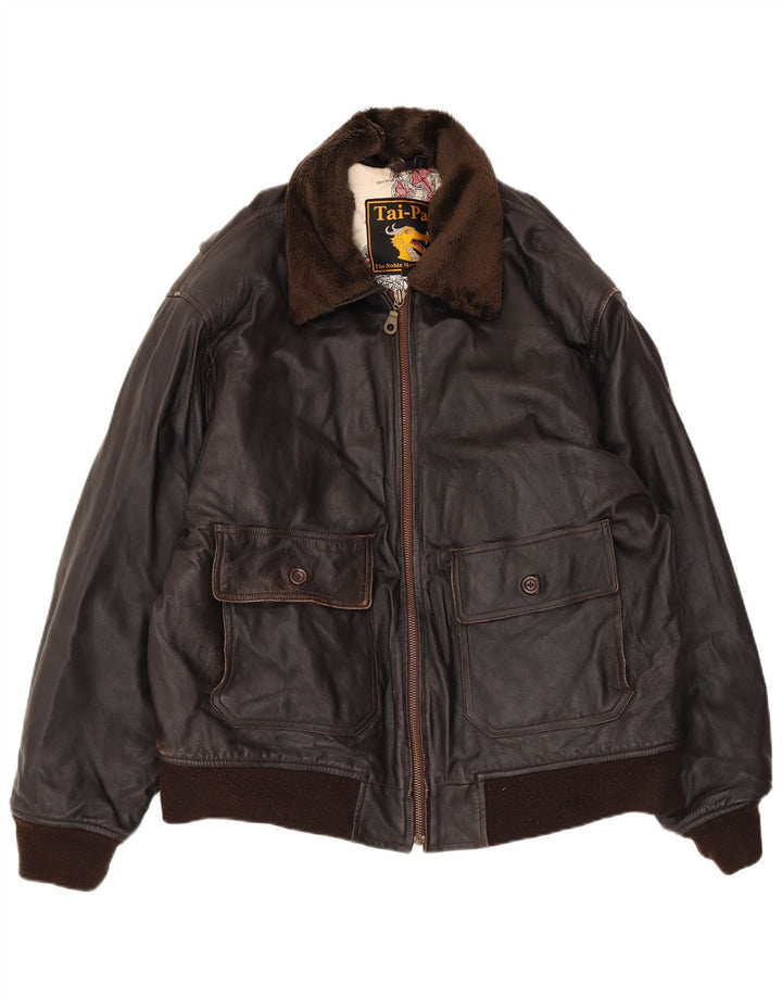 Vintage Mens Leather Jacket UK 42 XL Brown Leather