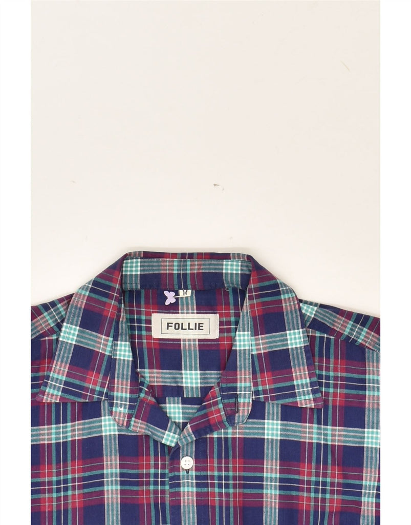 FOLLIE Mens Shirt Medium Navy Blue Check Cotton | Vintage Follie | Thrift | Second-Hand Follie | Used Clothing | Messina Hembry 