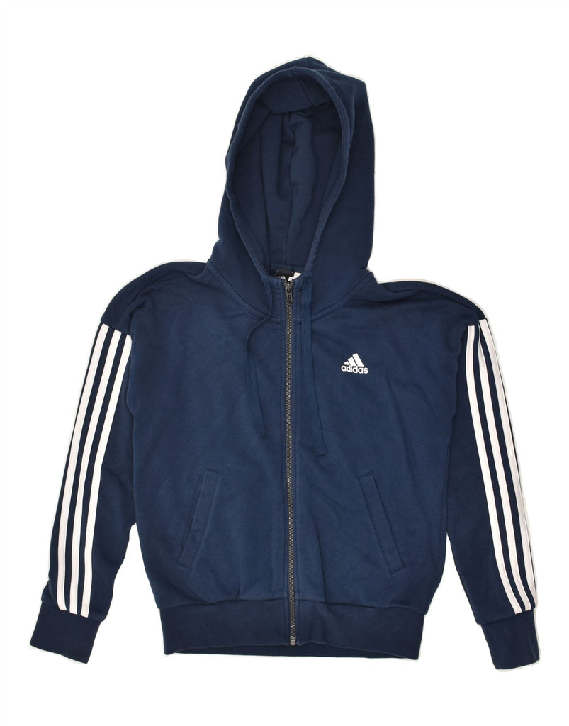 ADIDAS Womens Zip Hoodie Sweater UK 4-6 XS Navy Blue Cotton | Vintage Adidas | Thrift | Second-Hand Adidas | Used Clothing | Messina Hembry 