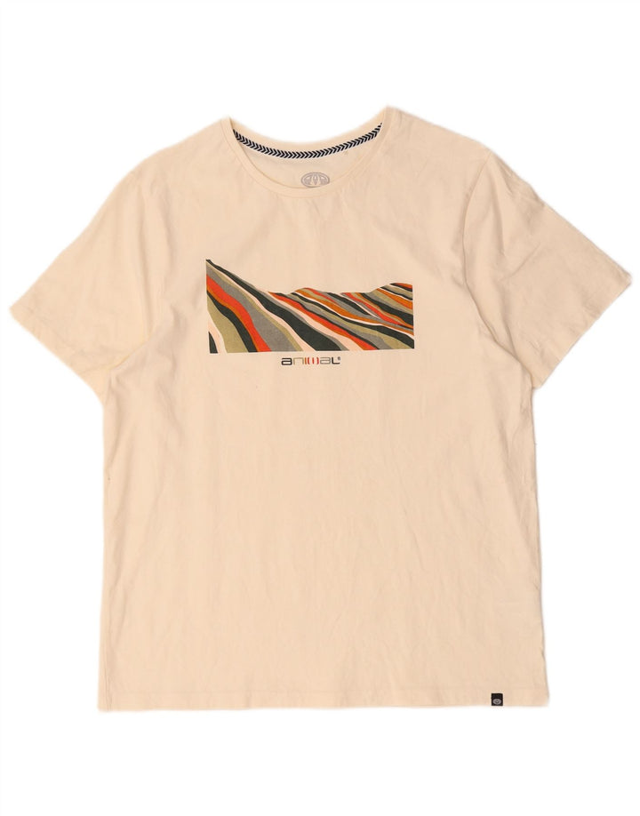 Animal Mens Graphic T-Shirt Top Medium Off White Cotton